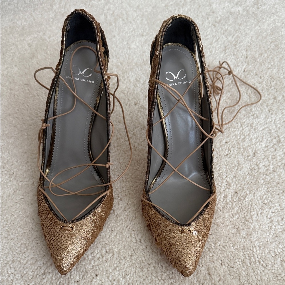 🔥🔥🔥Monika Chiang Bronze Lace-Up Heels - Picture 4 of 12